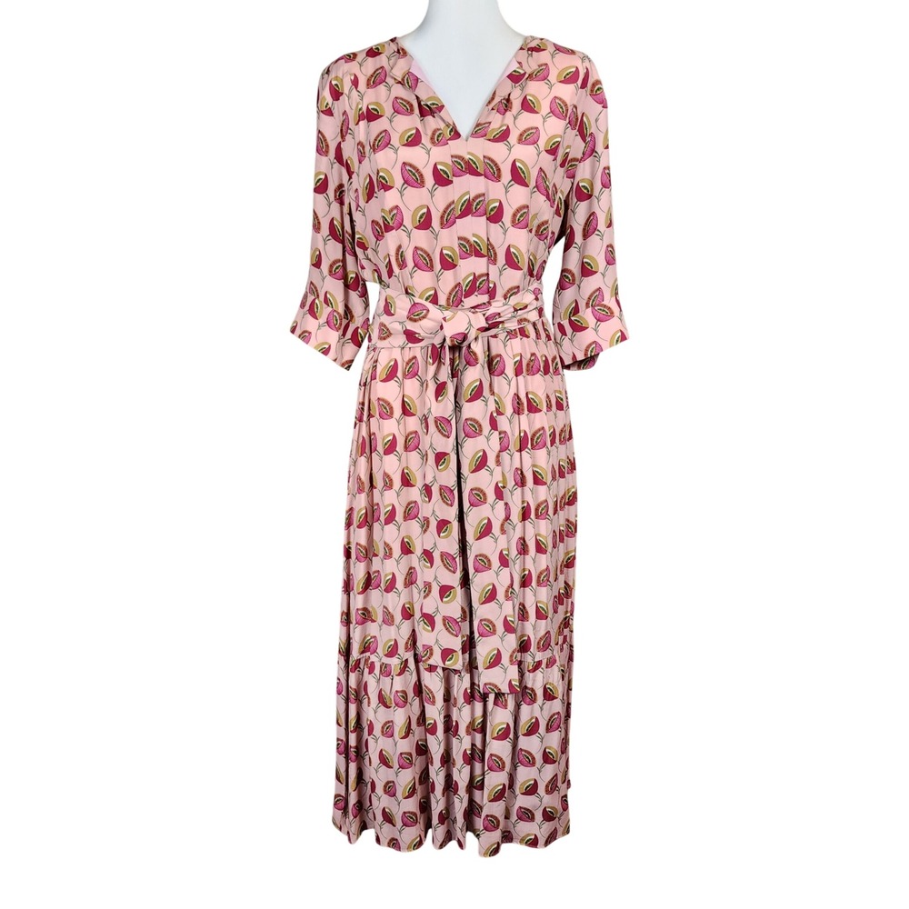 Avoca Ireland Midi Dress Womens US 12 EU 16 Pink Floral Belted Euro Summer Boho